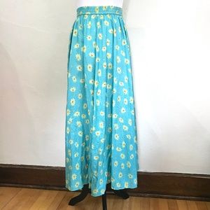 Vintage 1990s Style Long 100% Silk Sunflower Skirt